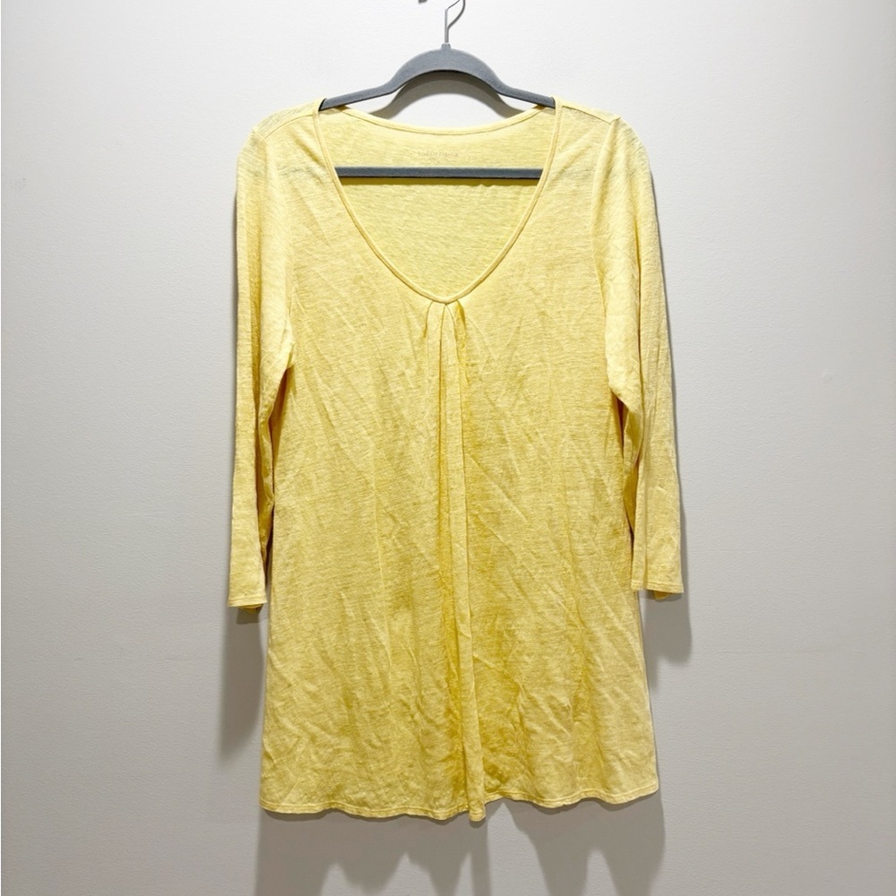 Eileen Fisher Lightweight Butter Yellow V-Neck Linen Long Lined Tunic Top Size M